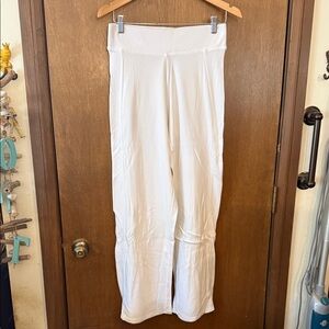 Talbots Off-White Ribbed Wide-Leg Knit Pants